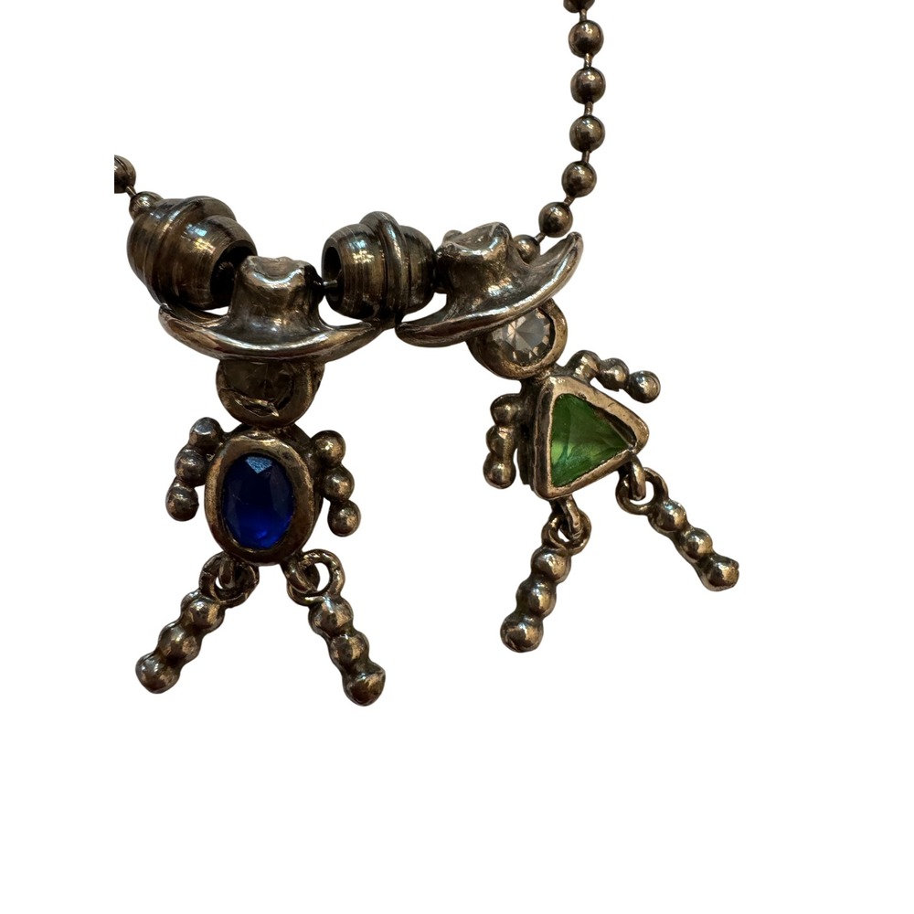 Western Necklace Silver Cowboy Boy Girl Pendant Ball Chain Green Blue centers